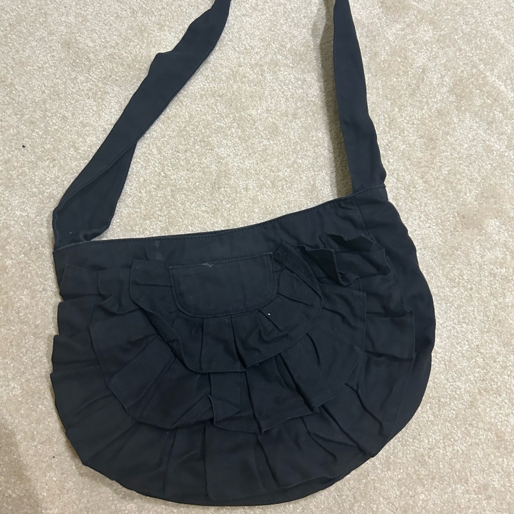 Elegant Black Ruffled Women's Bag
